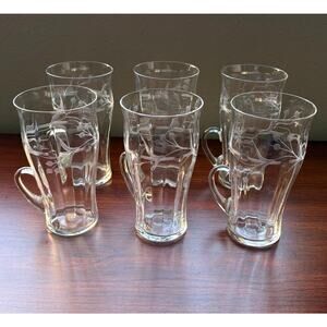 Set of 6 Antique Crystal Irish Coffee Mugs Etched Elegant Hot Toddy Glasses 10oz